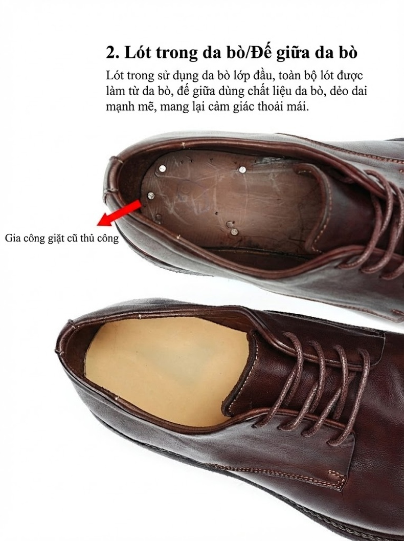 Giày Tây Buộc Dây Nam Da Thật Chiều Cao Đế Khoảng 3cm Màu Đen, Nâu chi tiết 26