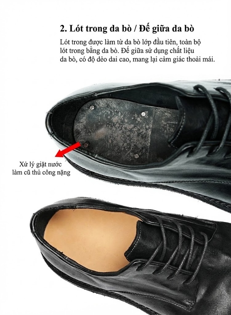 Giày Tây Buộc Dây Nam Da Thật Chiều Cao Đế Khoảng 3cm Màu Đen, Nâu chi tiết 10