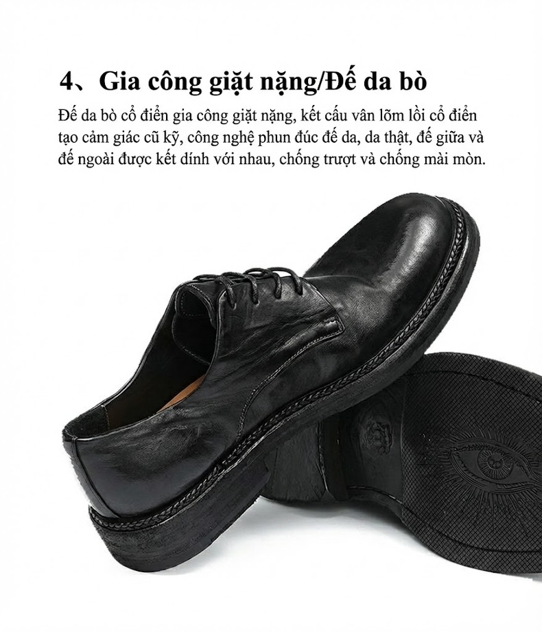 Giày Tây Buộc Dây Nam Da Thật Chiều Cao Đế Khoảng 3cm Màu Đen, Nâu chi tiết 12