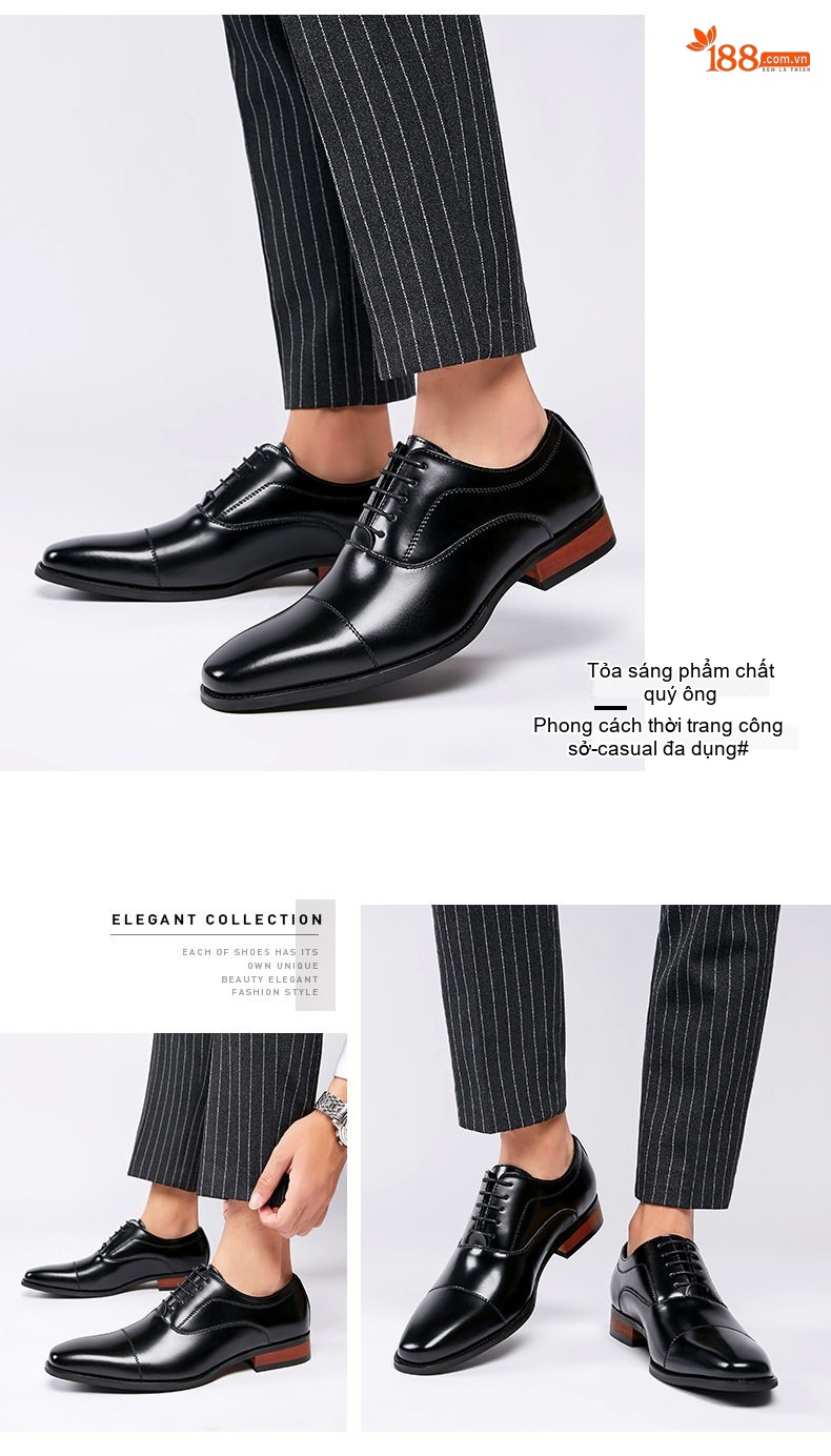 Giày Tây Buộc Dây Nam Da Thật Chiều Cao Đế Khoảng 3cm Màu Đen, Nâu chi tiết 13