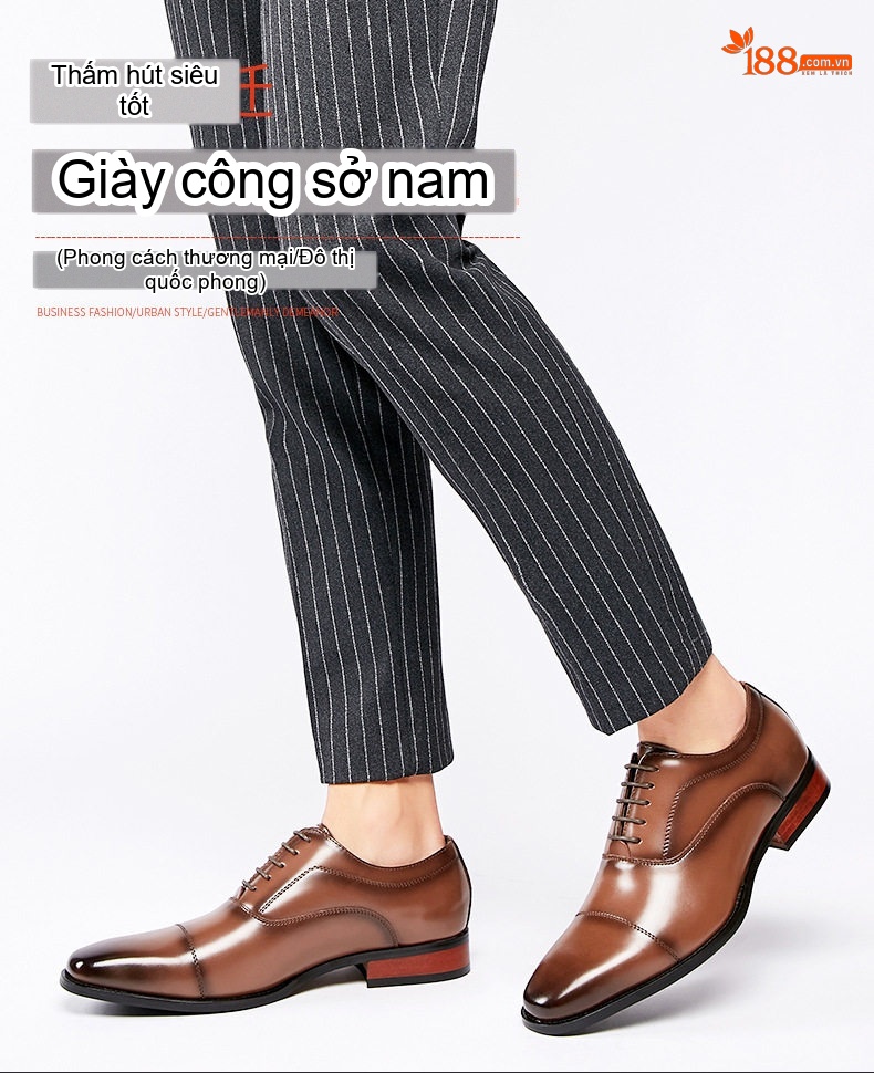 Giày Tây Buộc Dây Nam Da Thật Chiều Cao Đế Khoảng 3cm Màu Đen, Nâu chi tiết 3