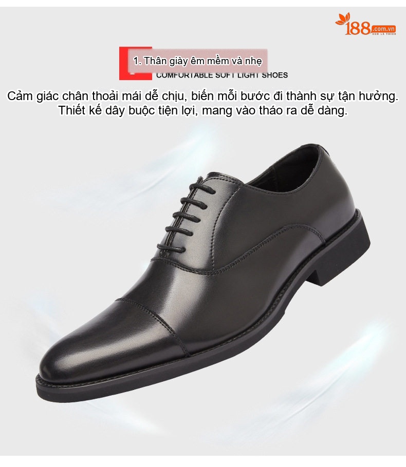 Giày Tây Buộc Dây Nam Da Thật Chiều Cao Đế Khoảng 3cm Màu Đen, Nâu chi tiết 6