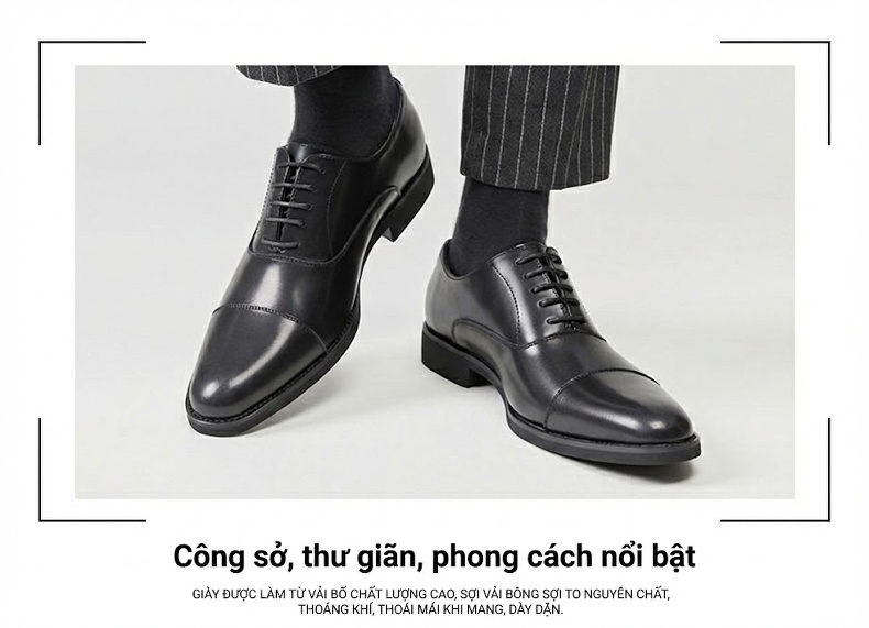 Giày Tây Buộc Dây Nam Da Thật Chiều Cao Đế Khoảng 3cm Màu Đen, Nâu chi tiết 11