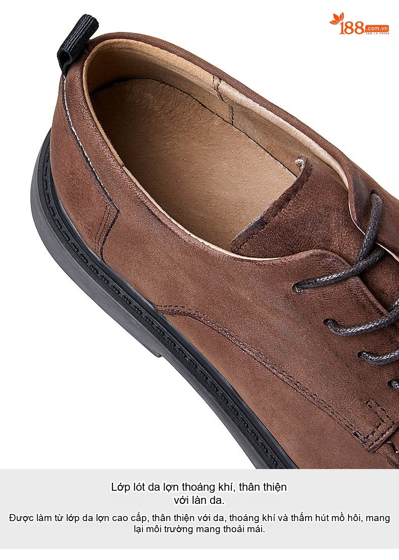 Giày Tây Buộc Dây Nam Da Thật Chiều Cao Đế Khoảng 3cm Màu Đen, Nâu chi tiết 10