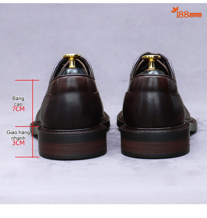 Giày Tây Buộc Dây Nam Da Thật Chiều Cao Đế Khoảng 3cm Màu Đen, Nâu chi tiết 16