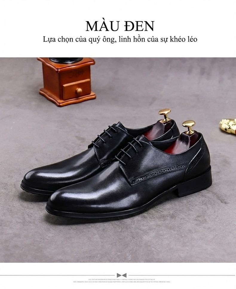 Giày Tây Buộc Dây Nam Da Thật Chiều Cao Đế Khoảng 3cm Màu Đen, Nâu chi tiết 11