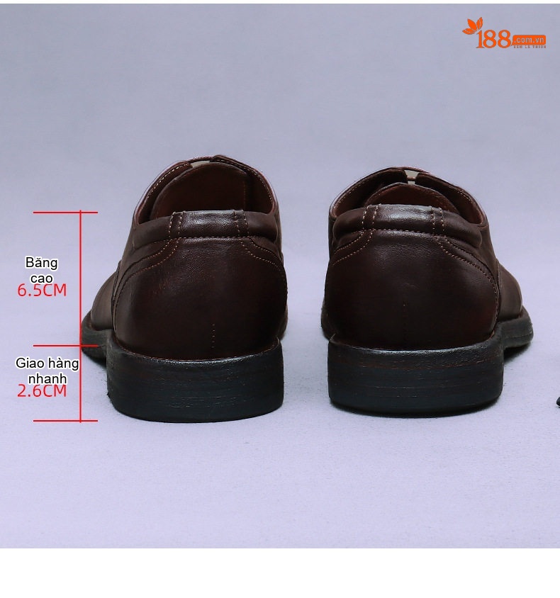 Giày Tây Buộc Dây Nam Da Thật Chiều Cao Đế Khoảng 3cm Màu Đen, Nâu chi tiết 19