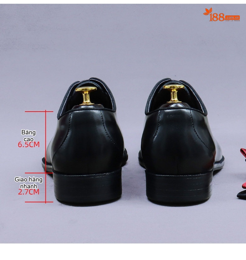 Giày Tây Buộc Dây Nam Da Thật Chiều Cao Đế Khoảng 3cm Màu Đen, Nâu Đỏ chi tiết 17