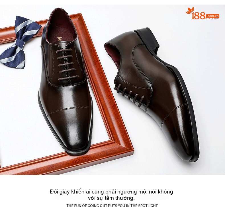 Giày Tây Buộc Dây Nam Da Thật Chiều Cao Đế Khoảng 3cm Màu Đen, Nâu chi tiết 17