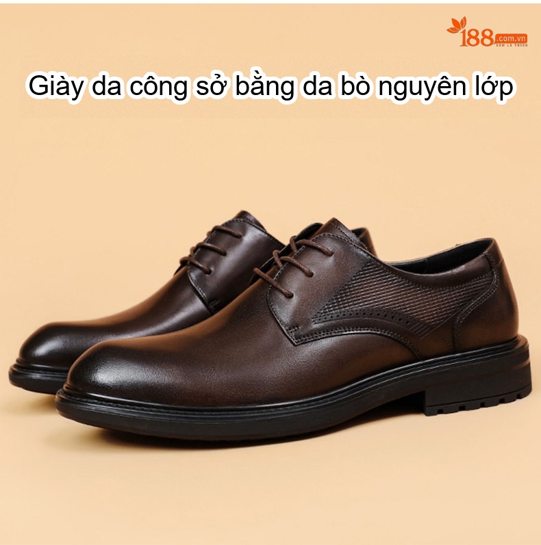 Giày Tây Buộc Dây Nam Da Thật Chiều Cao Đế Khoảng 3cm Màu Đen, Nâu chi tiết 1