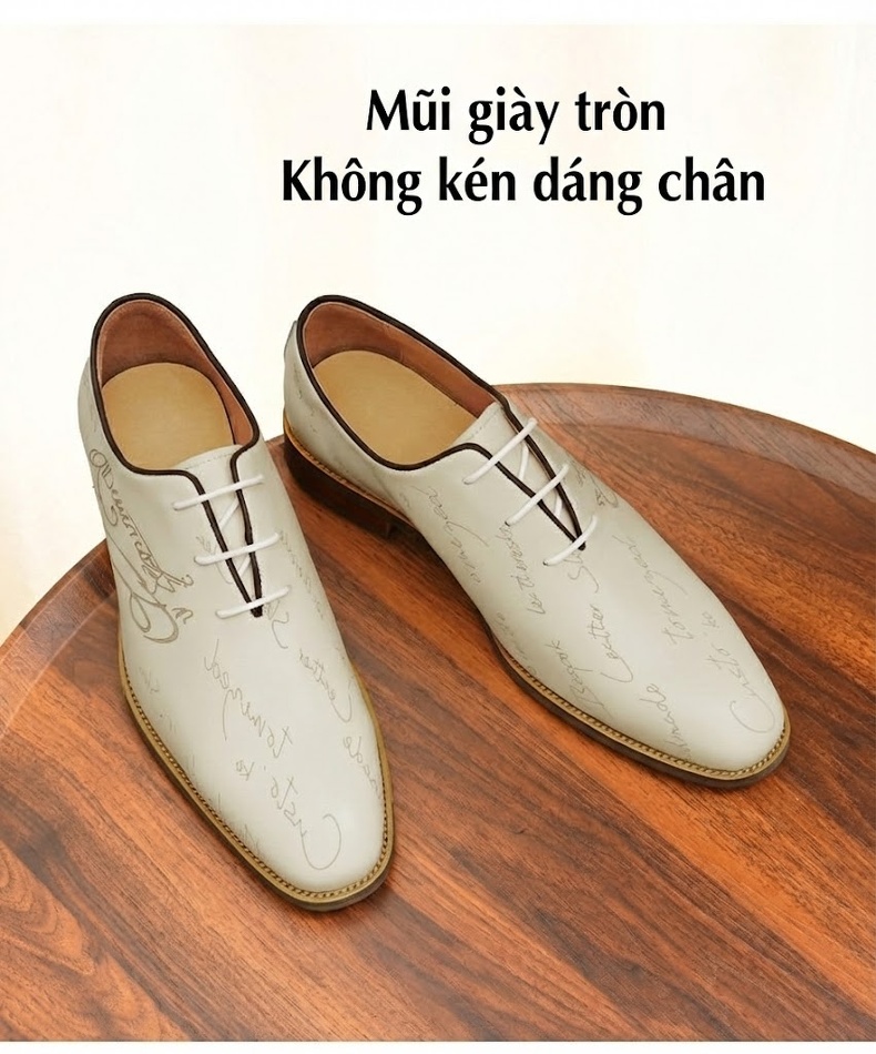 Giày Tây Buộc Dây Nam Da Thật Chiều Cao Đế Khoảng 3cm Màu Đen, Trắng, Nâu chi tiết 5