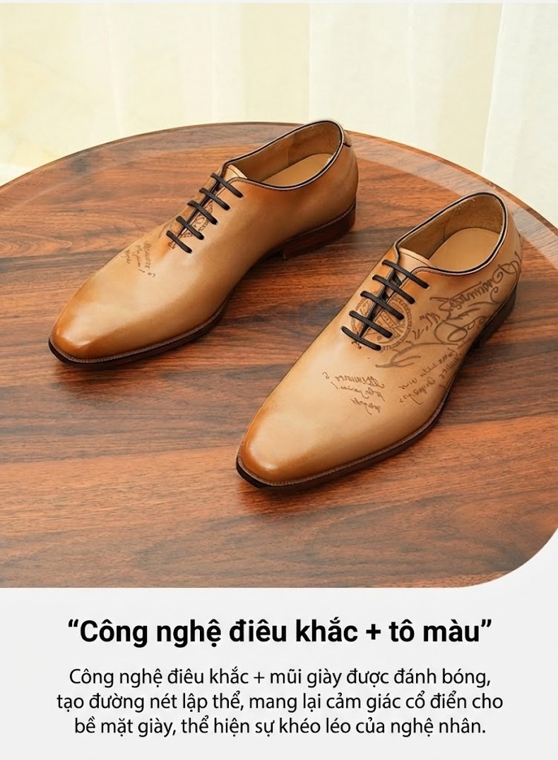 Giày Tây Buộc Dây Nam Da Thật Chiều Cao Đế Khoảng 3cm Màu Nâu, Đen chi tiết 4