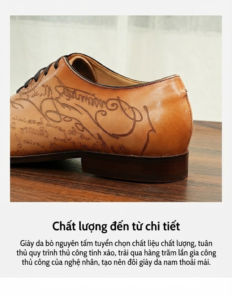 Giày Tây Buộc Dây Nam Da Thật Chiều Cao Đế Khoảng 3cm Màu Nâu, Đen chi tiết 5