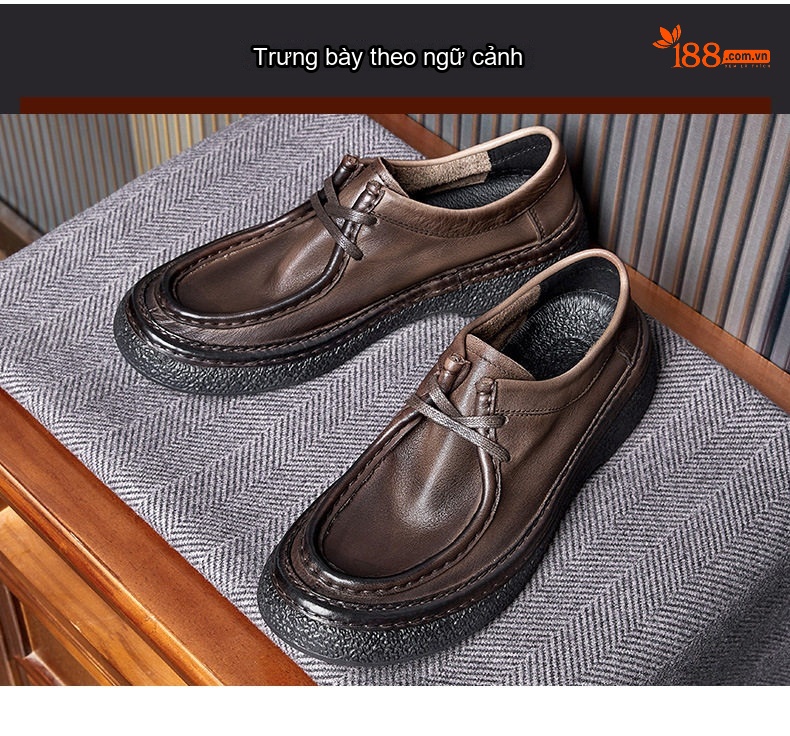 Giày Tây Buộc Dây Nam Da Thật Chiều Cao Đế Khoảng 3cm Màu Nâu, Đen chi tiết 6