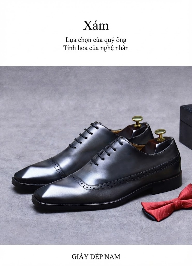 Giày Tây Buộc Dây Nam Da Thật Chiều Cao Đế Khoảng 3cm Màu Nâu, Đen chi tiết 17
