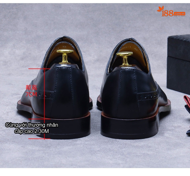 Giày Tây Buộc Dây Nam Da Thật Chiều Cao Đế Khoảng 3cm Màu Nâu, Đen chi tiết 9