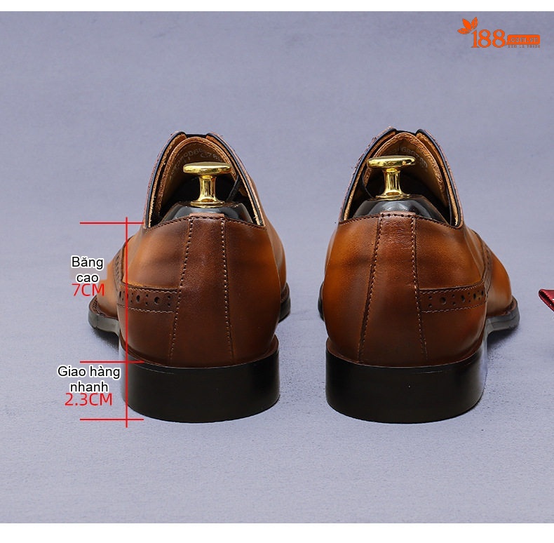 Giày Tây Buộc Dây Nam Da Thật Chiều Cao Đế Khoảng 3cm Màu Nâu, Đen chi tiết 16