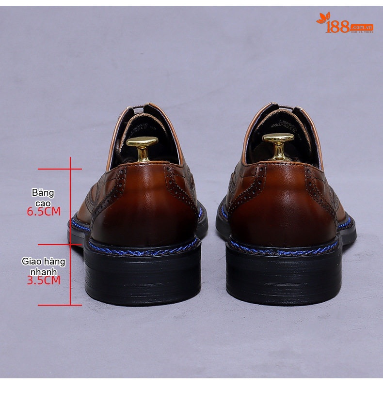Giày Tây Buộc Dây Nam Da Thật Chiều Cao Đế Khoảng 3cm Màu Nâu, Đen chi tiết 16