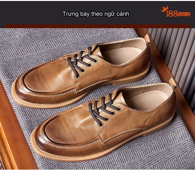 Giày Tây Buộc Dây Nam Da Thật Chiều Cao Đế Khoảng 3cm Màu Nâu, Đen chi tiết 6