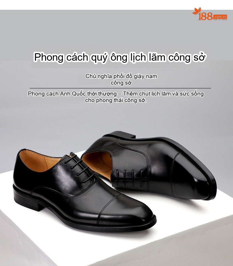 Giày Tây Buộc Dây Nam Da Thật Chiều Cao Đế Khoảng 3cm Màu Nâu, Đen, Xanh Lá chi tiết 1