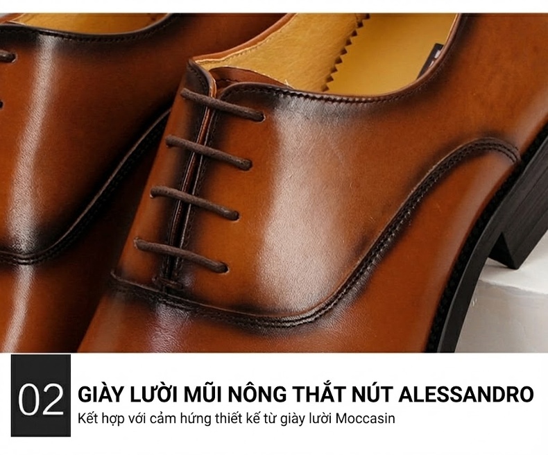 Giày Tây Buộc Dây Nam Da Thật Chiều Cao Đế Khoảng 3cm Màu Nâu, Đen, Xanh Lá chi tiết 21