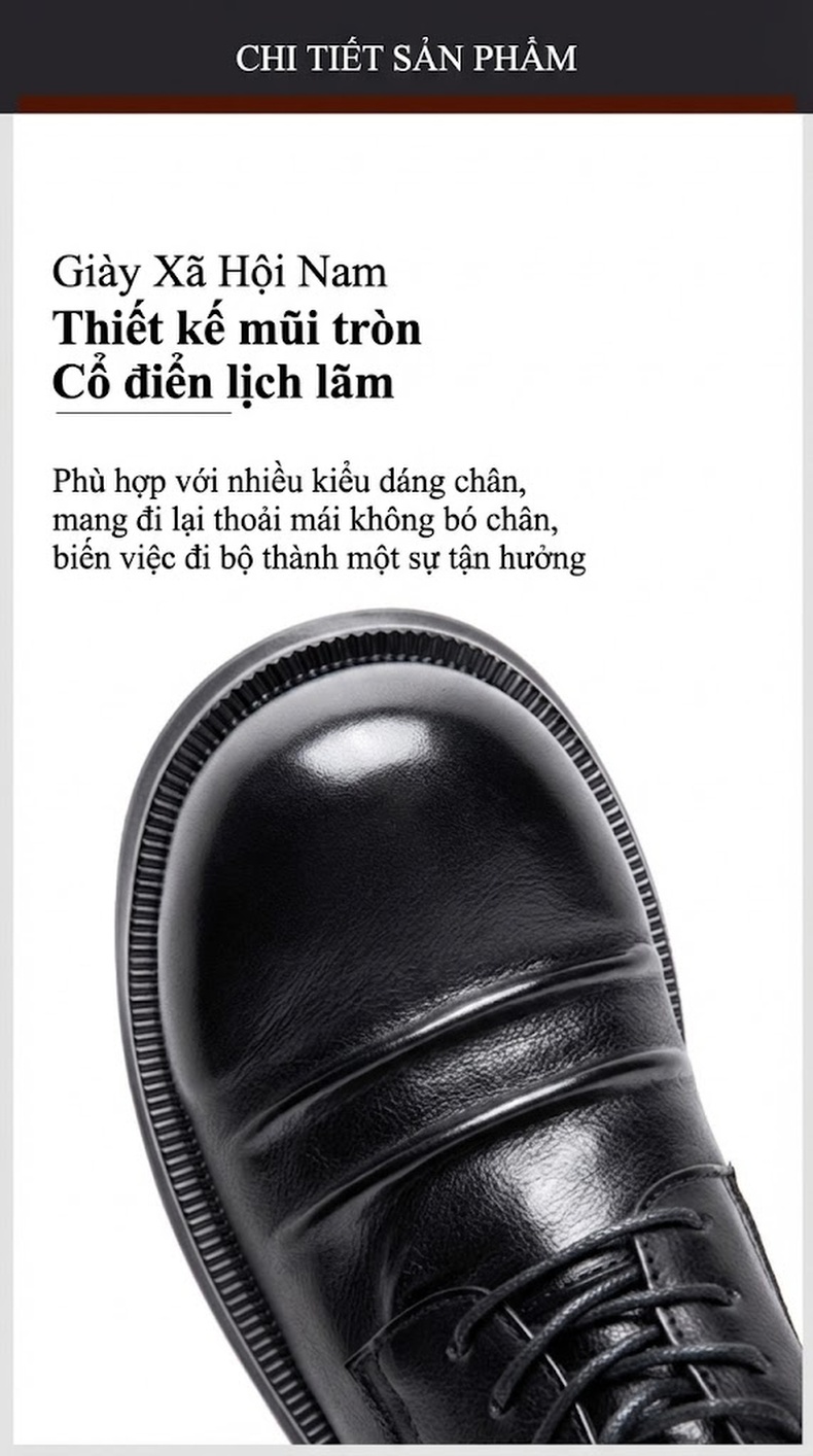 Giày Tây Buộc Dây Nam Da Thật Chiều Cao Đế Khoảng 4cm Màu Đen, Nâu chi tiết 8