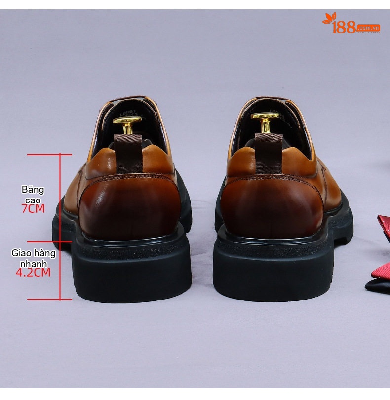 Giày Tây Buộc Dây Nam Da Thật Chiều Cao Đế Khoảng 4cm Phong Cách Anh Quốc Màu Nâu, Đen chi tiết 17
