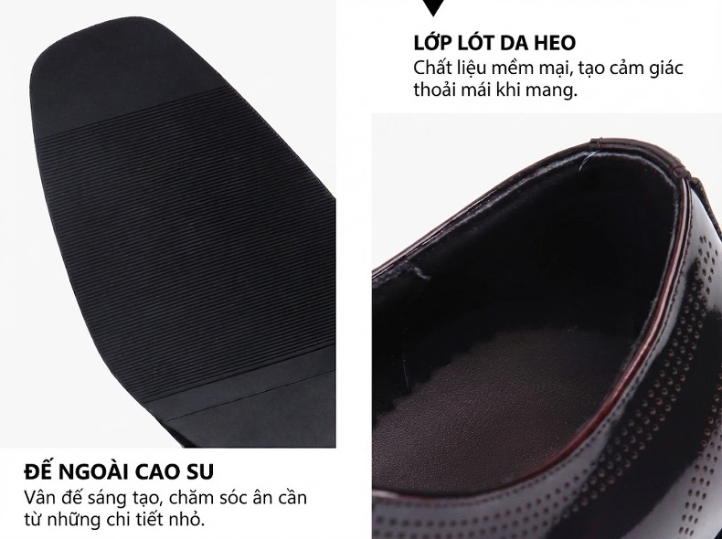 Giày Tây Buộc Dây Nam Da Thật Da Bóng Chiều Cao Đế Khoảng 3cm Màu Đen chi tiết 8