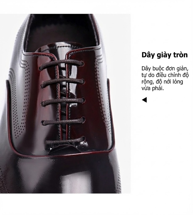 Giày Tây Buộc Dây Nam Da Thật Da Bóng Chiều Cao Đế Khoảng 3cm Màu Đen chi tiết 9
