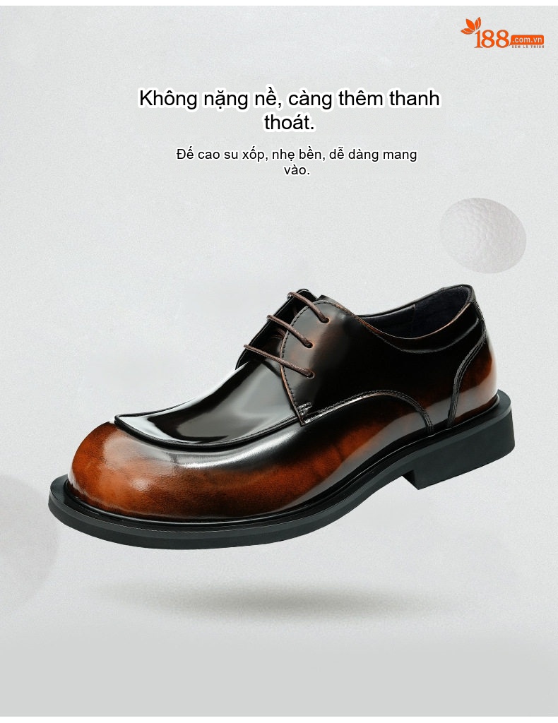 Giày Tây Buộc Dây Nam Da Thật Da Bóng Chiều Cao Đế Khoảng 3cm Màu Đen, Nâu chi tiết 4