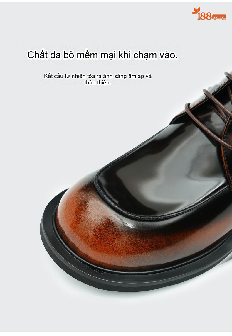 Giày Tây Buộc Dây Nam Da Thật Da Bóng Chiều Cao Đế Khoảng 3cm Màu Đen, Nâu chi tiết 8
