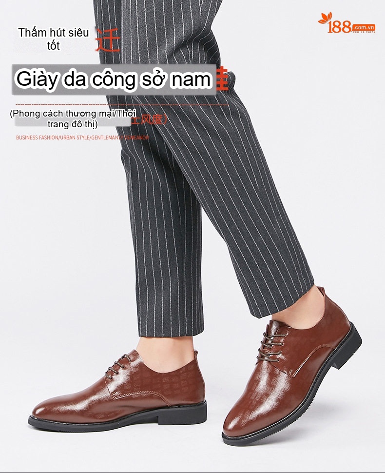 Giày Tây Buộc Dây Nam Da Thật Dập Vân Chiều Cao Đế Khoảng 3cm Màu Đen, Nâu chi tiết 3