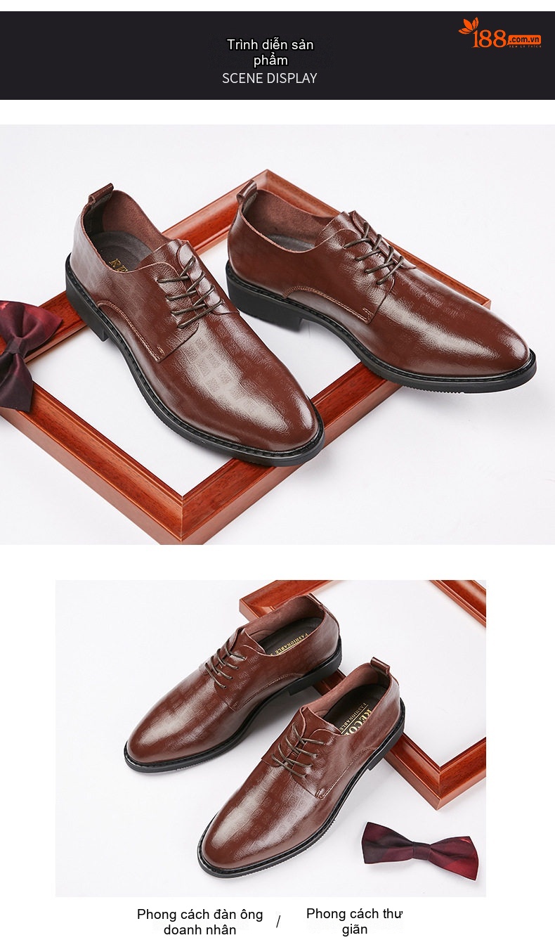 Giày Tây Buộc Dây Nam Da Thật Dập Vân Chiều Cao Đế Khoảng 3cm Màu Đen, Nâu chi tiết 14
