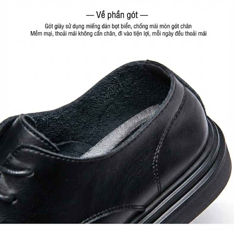 Giày Tây Buộc Dây Nam Da Thật Lỗ Thoáng Chiều Cao Đế Khoảng 3cm Màu Đen, Nâu chi tiết 5