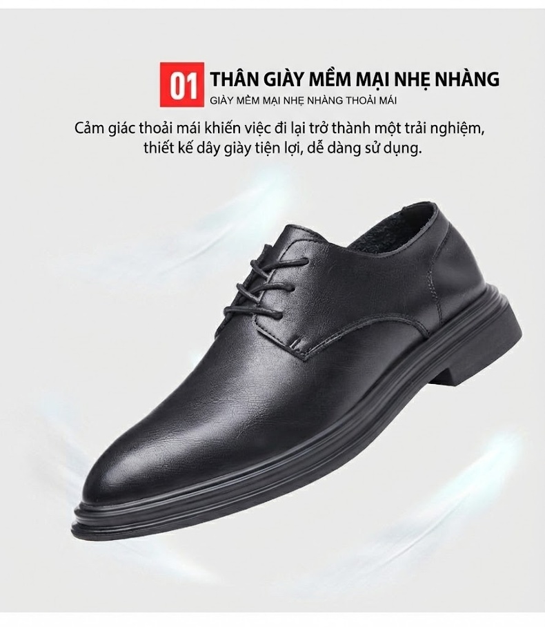 Giày Tây Buộc Dây Nam Da Thật Lỗ Thoáng Chiều Cao Đế Khoảng 3cm Màu Đen, Nâu chi tiết 6