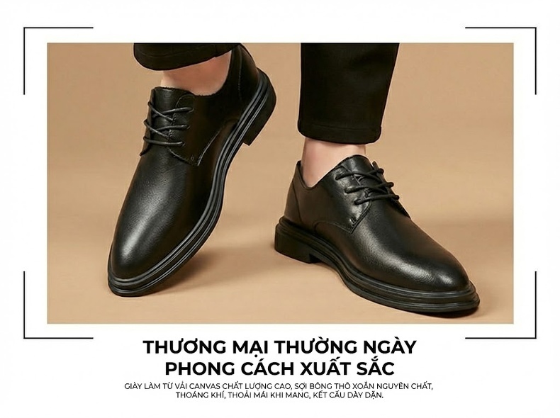 Giày Tây Buộc Dây Nam Da Thật Lỗ Thoáng Chiều Cao Đế Khoảng 3cm Màu Đen, Nâu chi tiết 11