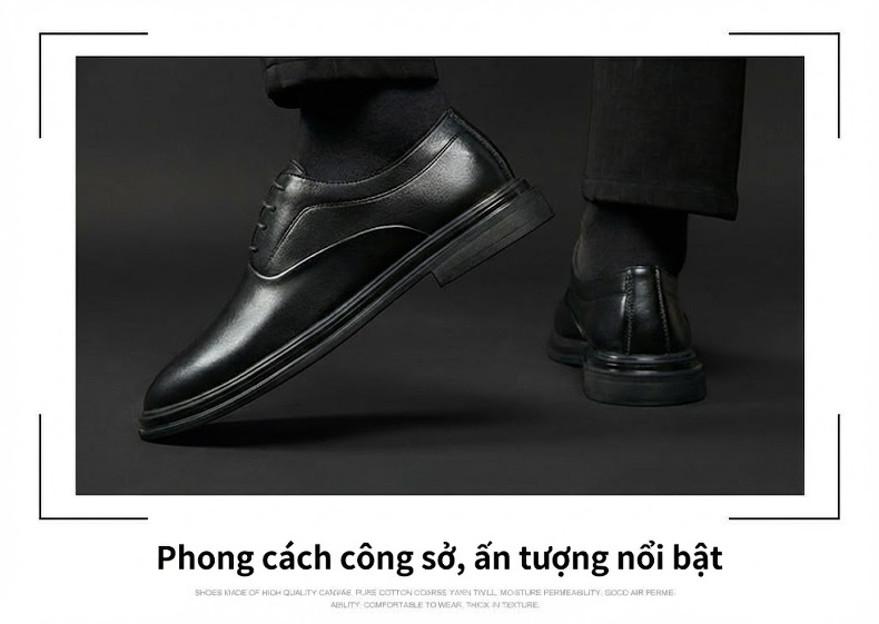 Giày Tây Buộc Dây Nam Da Thật Lỗ Thoáng Chiều Cao Đế Khoảng 3cm Màu Đen, Nâu chi tiết 13