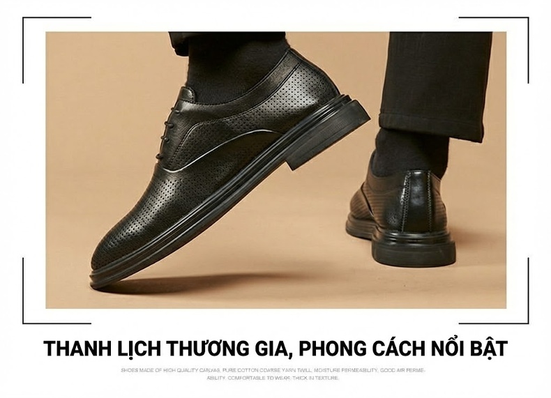 Giày Tây Buộc Dây Nam Da Thật Lỗ Thoáng Chiều Cao Đế Khoảng 3cm Màu Đen, Nâu chi tiết 15