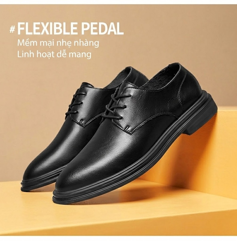 Giày Tây Buộc Dây Nam Da Thật Lỗ Thoáng Chiều Cao Đế Khoảng 3cm Màu Đen, Nâu chi tiết 2