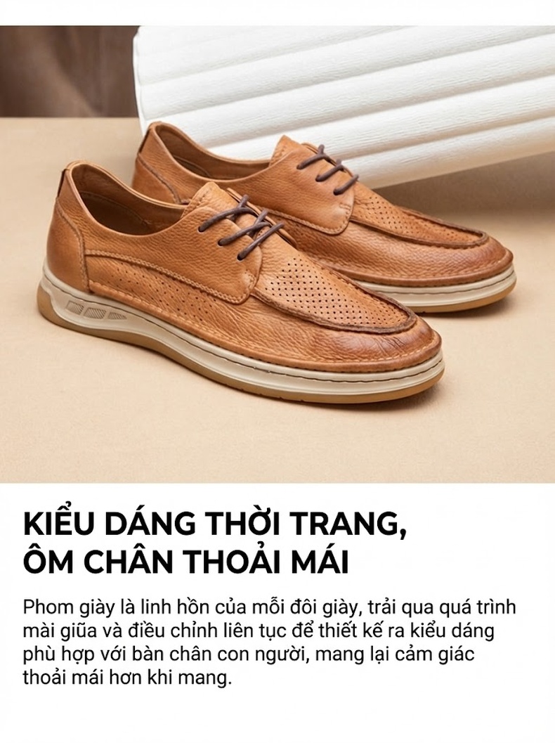 Giày Tây Buộc Dây Nam Da Thật Lỗ Thoáng Chiều Cao Đế Khoảng 3cm Màu Nâu, Đen chi tiết 3