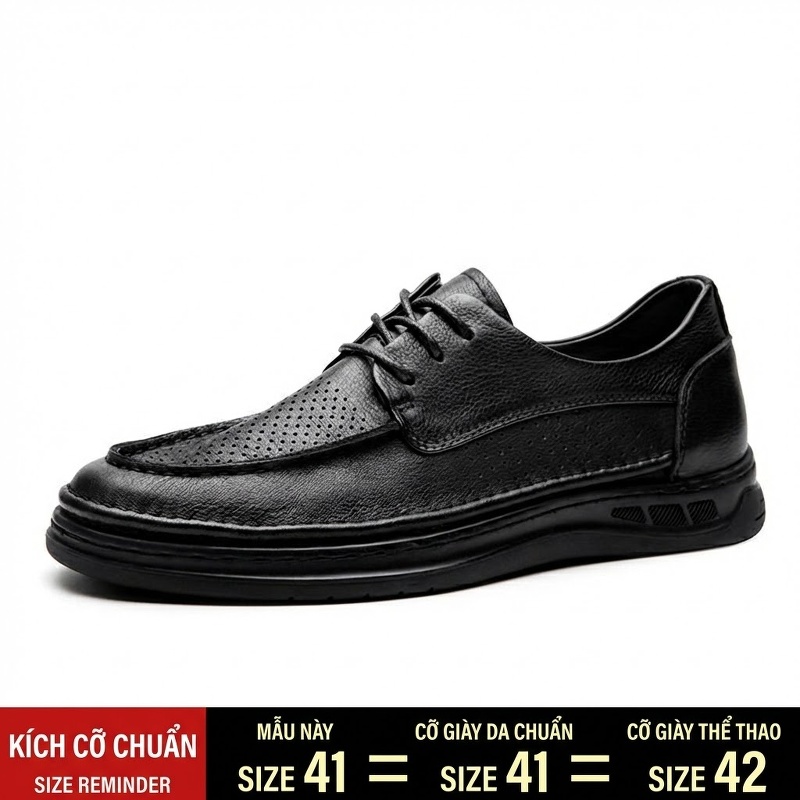 Giày Tây Buộc Dây Nam Da Thật Lỗ Thoáng Chiều Cao Đế Khoảng 3cm Màu Nâu, Đen