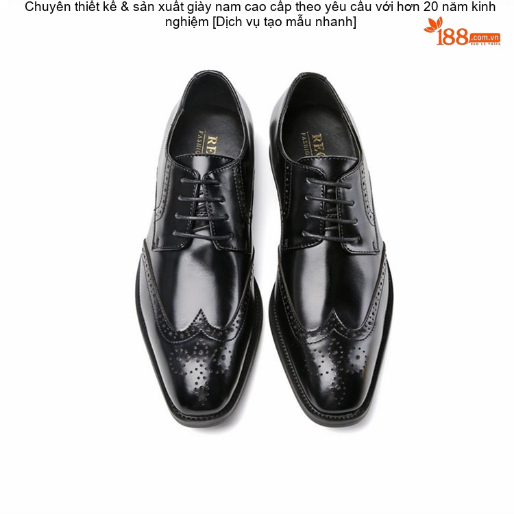 Giày Tây Buộc Dây Nam Da Thật Oxford Brogue Chiều Cao Đế Khoảng 3cm Màu Đen, Nâu