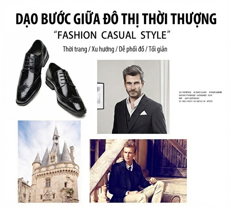 Giày Tây Buộc Dây Nam Da Thật Oxford Brogue Chiều Cao Đế Khoảng 3cm Màu Đen, Nâu chi tiết 2