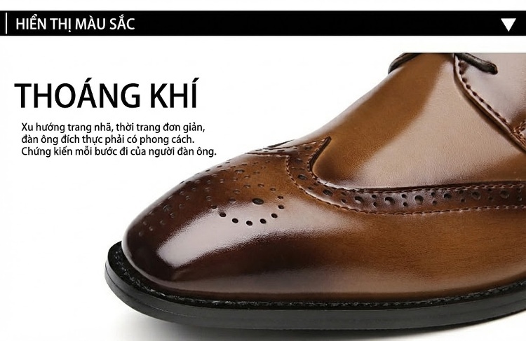 Giày Tây Buộc Dây Nam Da Thật Oxford Brogue Chiều Cao Đế Khoảng 3cm Màu Đen, Nâu chi tiết 4