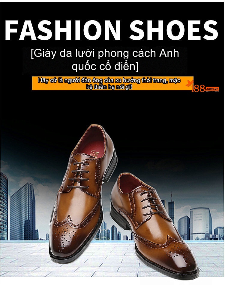 Giày Tây Buộc Dây Nam Da Thật Oxford Brogue Chiều Cao Đế Khoảng 3cm Màu Đen, Nâu chi tiết 3