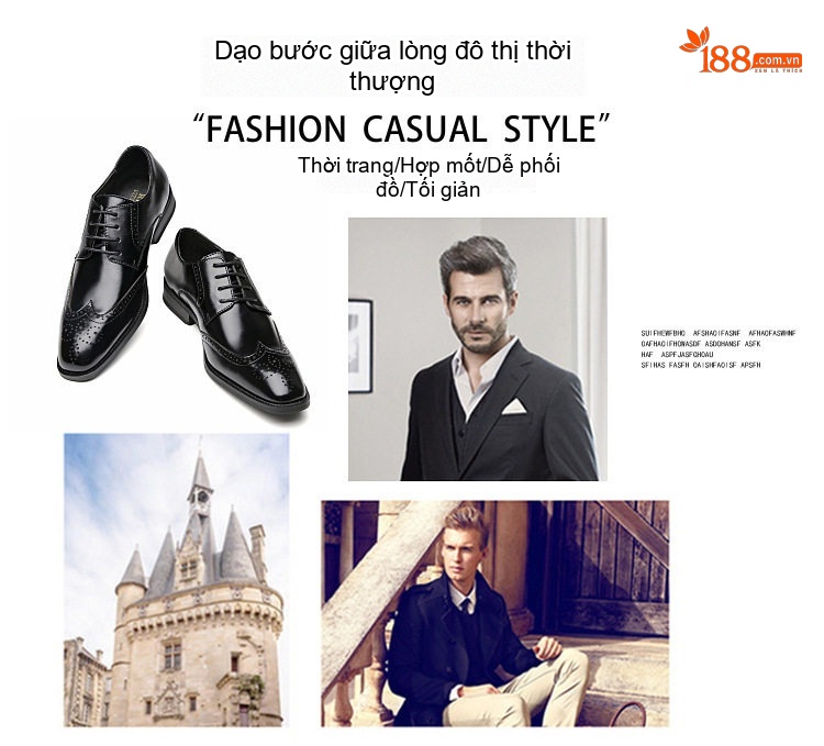 Giày Tây Buộc Dây Nam Da Thật Oxford Brogue Chiều Cao Đế Khoảng 3cm Màu Đen, Nâu chi tiết 4