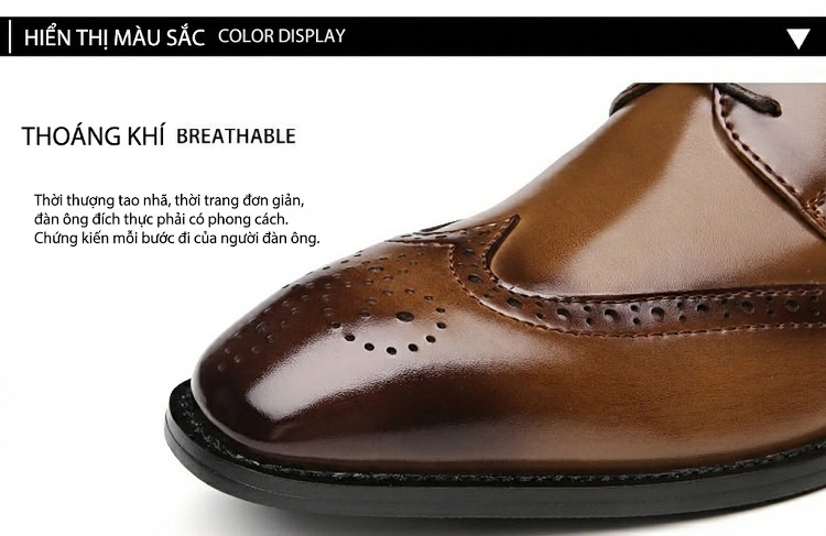 Giày Tây Buộc Dây Nam Da Thật Oxford Brogue Chiều Cao Đế Khoảng 3cm Màu Đen, Nâu chi tiết 6