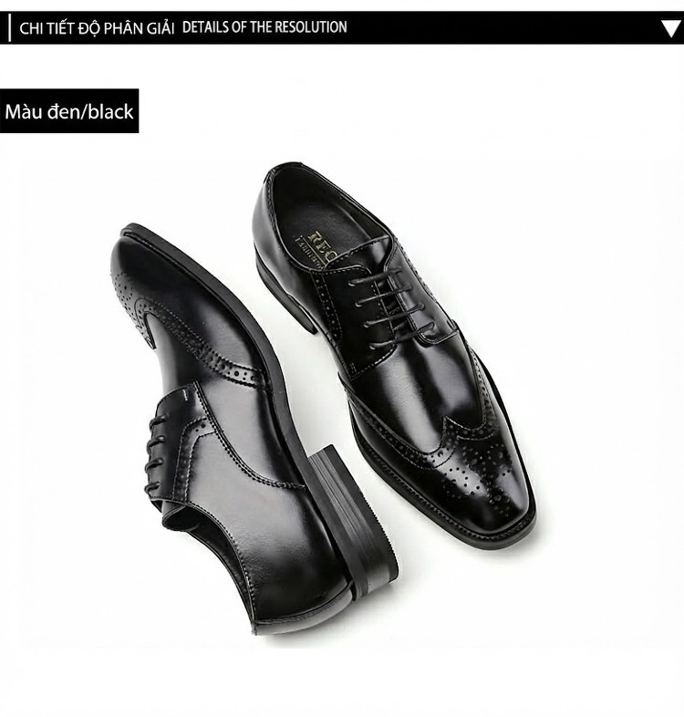 Giày Tây Buộc Dây Nam Da Thật Oxford Brogue Chiều Cao Đế Khoảng 3cm Màu Đen, Nâu chi tiết 13