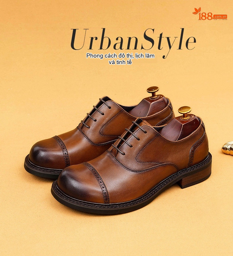 Giày Tây Buộc Dây Nam Da Thật Oxford Chiều Cao Đế Khoảng 3cm Màu Đen, Nâu chi tiết 1