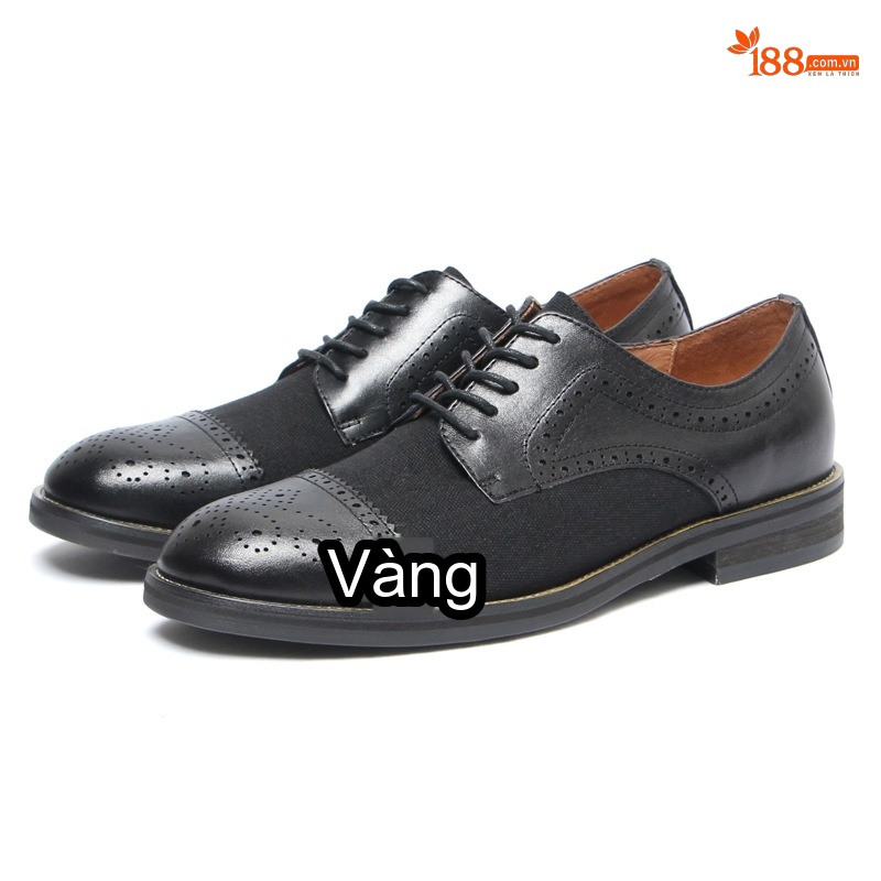 Giày Tây Buộc Dây Nam Da Thật Phối Vải Canvas Chiều Cao Đế Khoảng 3cm Màu Nâu, Đen chi tiết 10